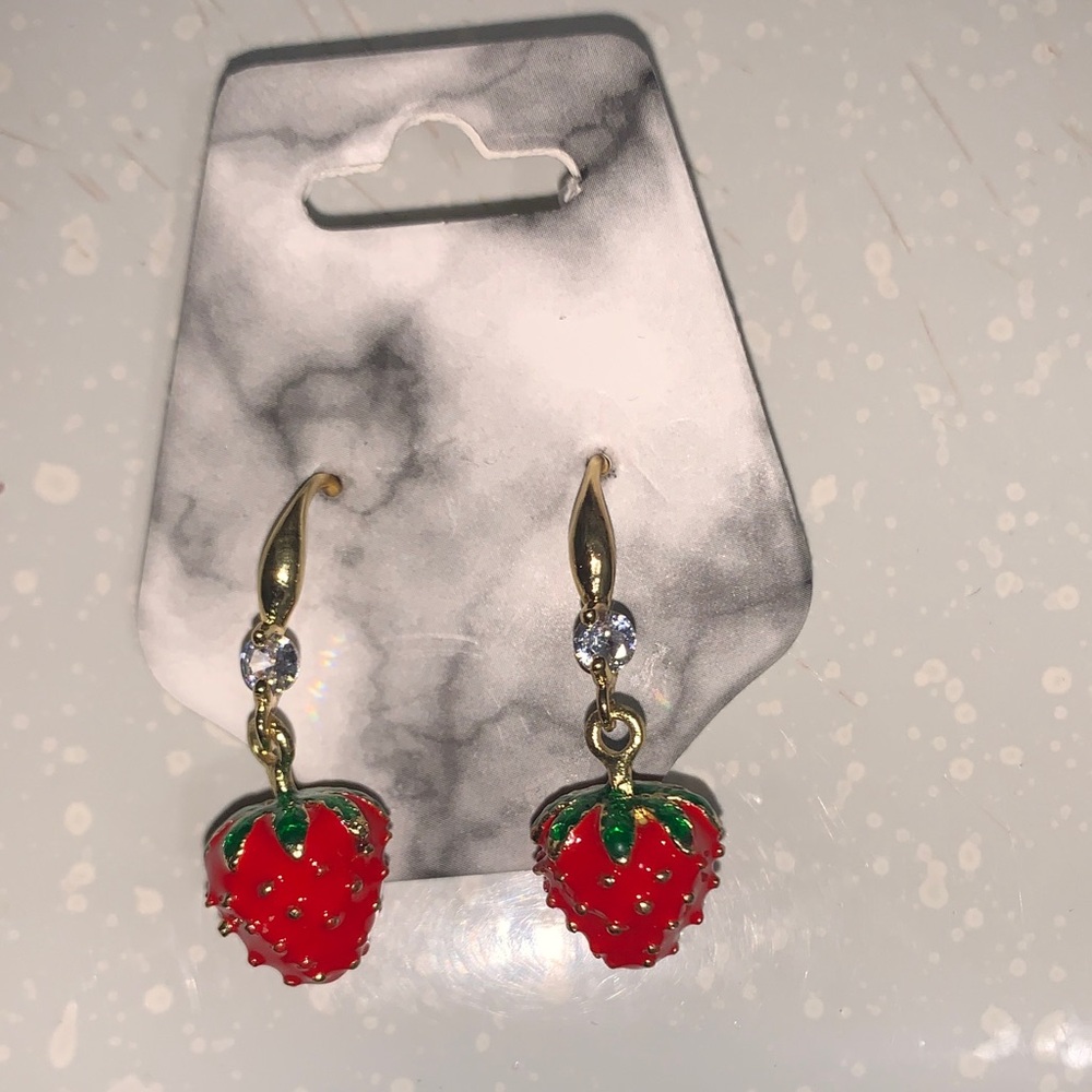 Gold-Tone Red Strawberry Drop Earrings - Unbranded - Picture 5 of 6